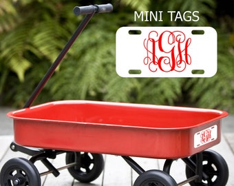 Mini Personalized License Plates. Perfect for kids. Put a name or monogram on wagons, powerwheels, & bicycles with our mini name tags. Cute!