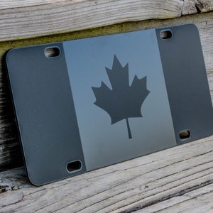 Canadian Flag License Plate Matte Black on 1/8 Black Heavy Duty Tactical Canada police thin blue line thin red line car tag maple leaf sign image 5