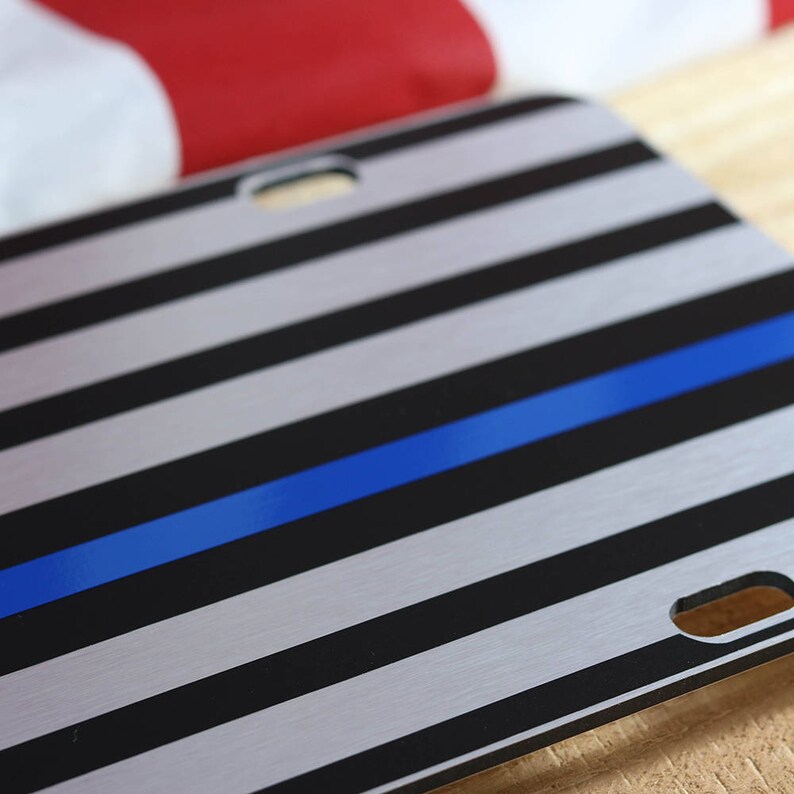 Thin Blue Line Chrome American Flag License Plate Matte Black Etsy