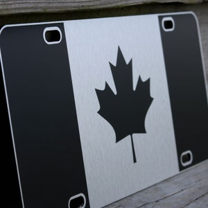 Canadian Flag License Plate Matte Black on 1/8 Black Heavy Duty Tactical Canada police thin blue line thin red line car tag maple leaf sign image 6