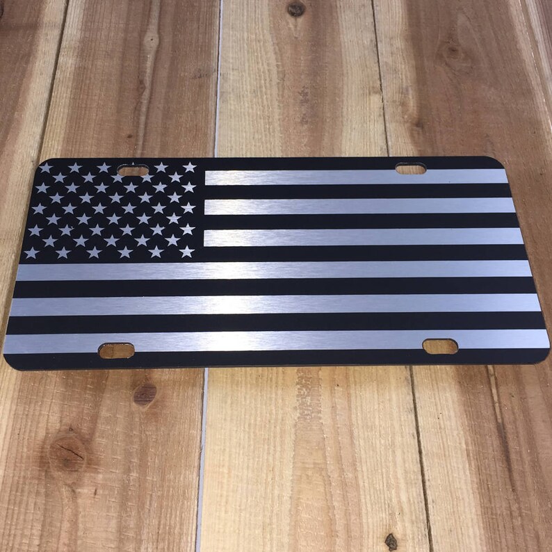Chrome American Flag License Plate Matte Black on 1/8 - Etsy