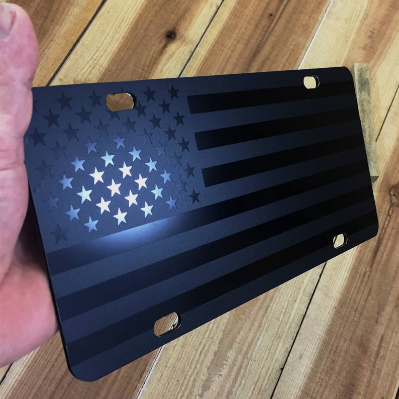 American Flag License Plate Matte Black on 1/8 Black Etsy