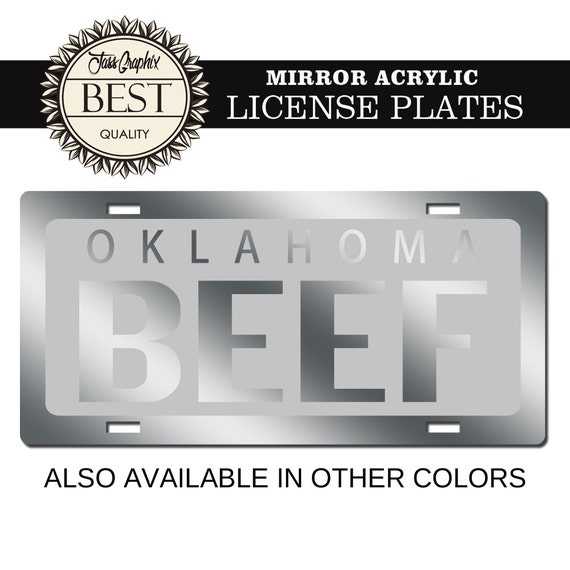 BEEF Aluminum Metal CHROME On Black License Plate Tag Farmer Cattle Truck Car