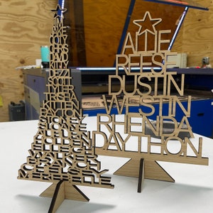 Table Topper Name Personalized Wooden Christmas Tree Family Name Table Topper Custom ...
