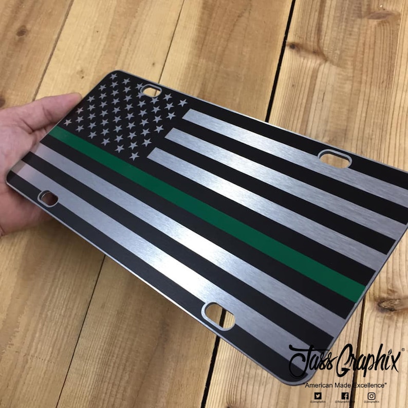 Thin Green Line American Flag License Plate Matte Black on Etsy UK