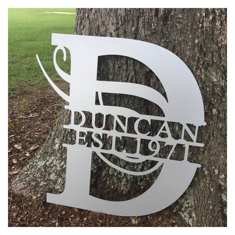 Personalized Outdoor Name Sign. Install on a wall, fence or make it a door hanger. Two Lines of Custom Text on this metal sign. Custom decor