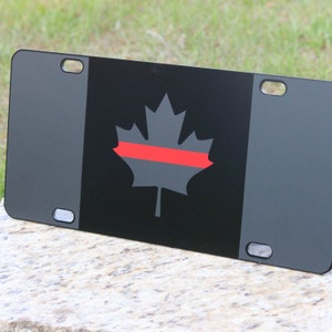 Canadian Flag License Plate Matte Black on 1/8 Black Heavy Duty Tactical Canada police thin blue line thin red line car tag maple leaf sign image 3