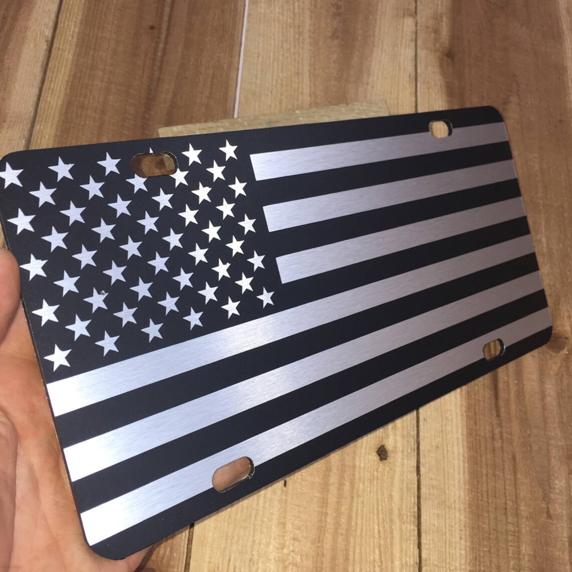 Chrome American Flag License Plate Matte Black on 1/8 Etsy