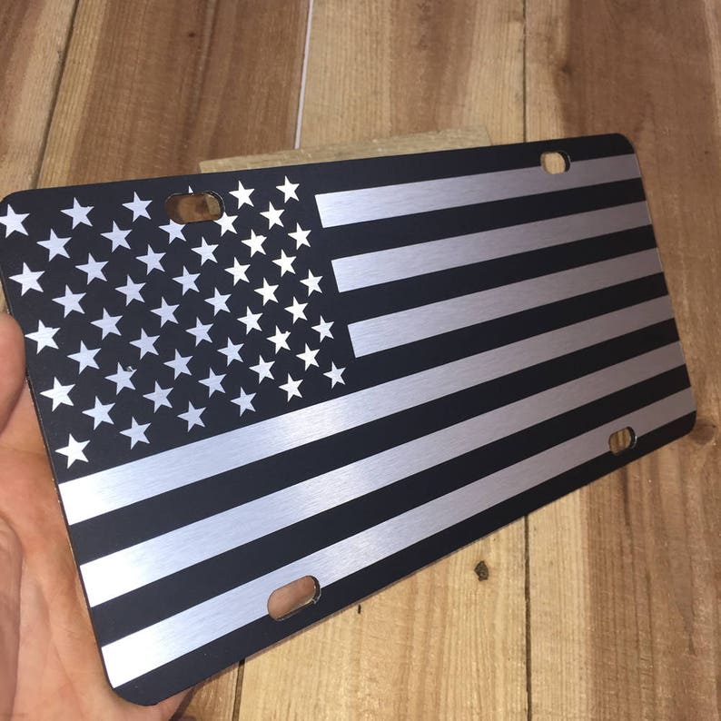Chrome American Flag License Plate Matte Black on 1/8 - Etsy