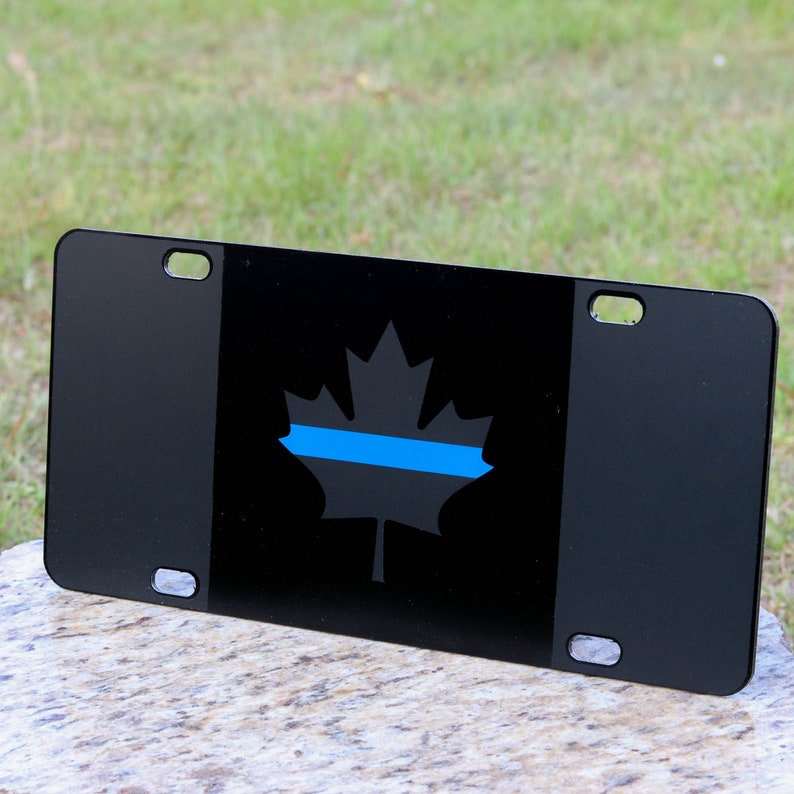 Canadian Flag License Plate Matte Black on 1/8 Black Heavy Duty Tactical Canada police thin blue line thin red line car tag maple leaf sign image 4