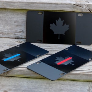 Canadian Flag License Plate Matte Black on 1/8 Black Heavy Duty Tactical Canada police thin blue line thin red line car tag maple leaf sign image 1