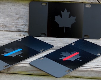 Canadian Flag License Plate Matte Black on 1/8" Black Heavy Duty Tactical Canada police thin blue line thin red line car tag maple leaf sign