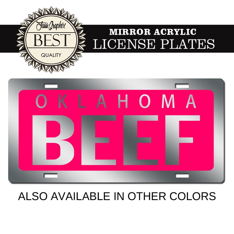 Beef License Plate Oklahoma Mirror Car Tag for trucks cars Etsy