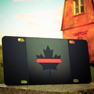 Canadian Flag License Plate Matte Black on 1/8 Black Heavy Duty Tactical Canada police thin blue line thin red line car tag maple leaf sign image 8
