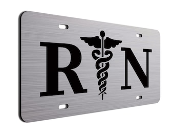 RN Nurse Medical License Plate  -Brushed Aluminum car tags for Nurses.Cute & trendy license plates for nursing and medical techs.