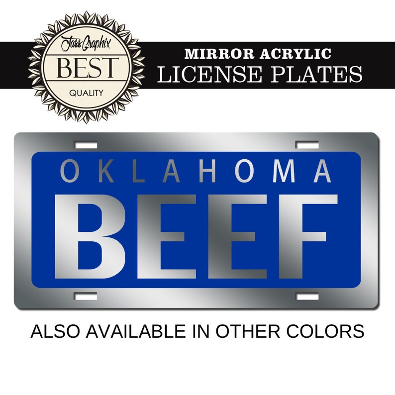 Beef License Plate Oklahoma Mirror Car Tag for trucks cars Etsy