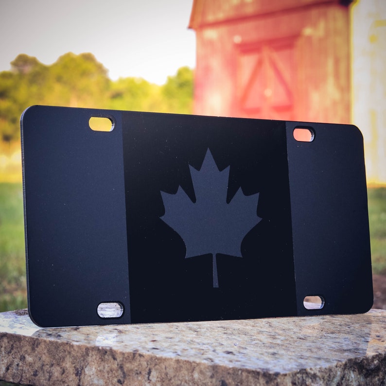 Canadian Flag License Plate Matte Black on 1/8 Black Heavy Duty Tactical Canada police thin blue line thin red line car tag maple leaf sign image 7