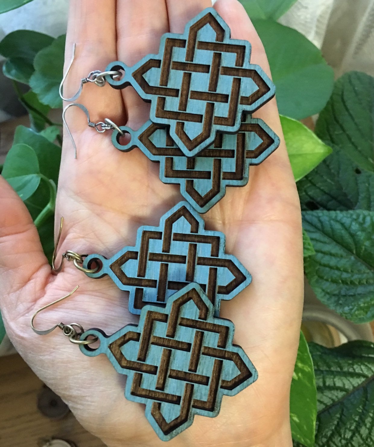 Celtic Earrings/Wooden Celtic Knot Earrings/Blue Celtic Knot Etsy