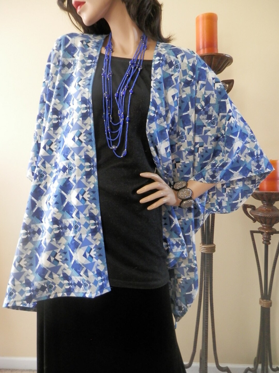 New Blue & White Kimono Cardigan/boho Kimono/oversize Cover Up ...