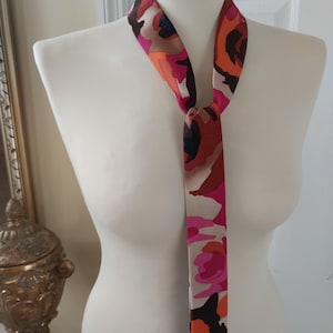 Floral Skinny Scarf: Pink, Orange Neckerchief, Hair Tie