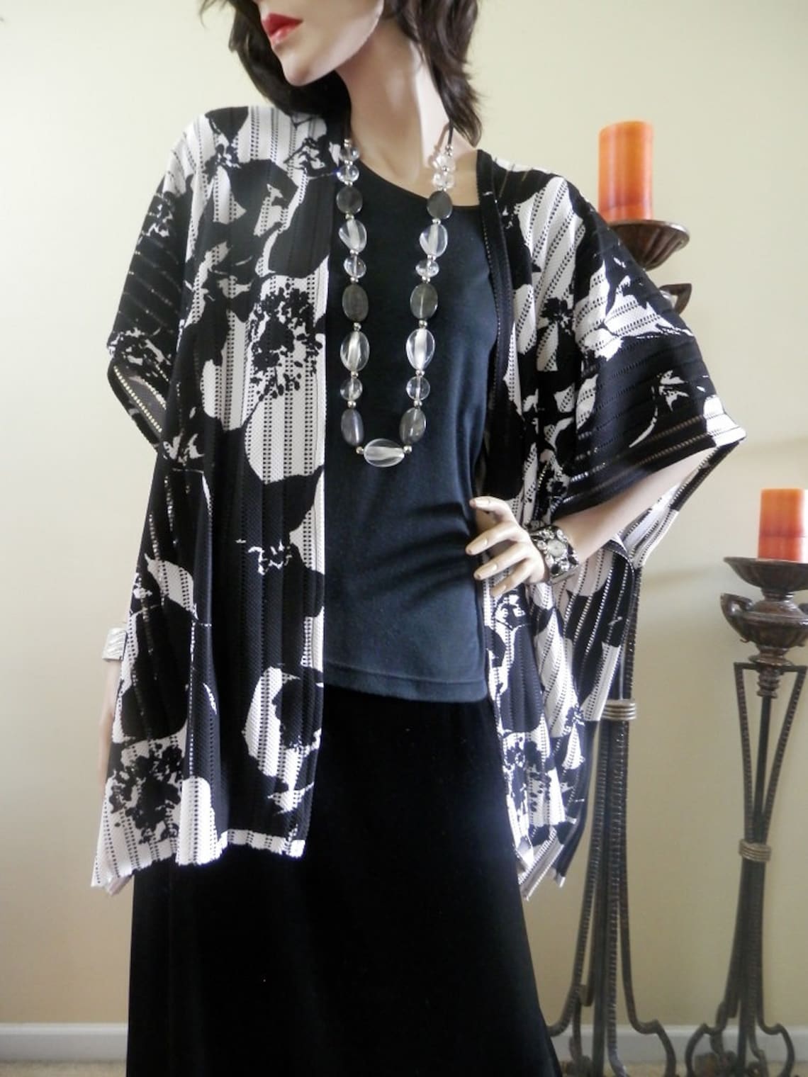Black & White Kimono Cardigan/boho Kimono/oversize Cover Up/lightweight ...