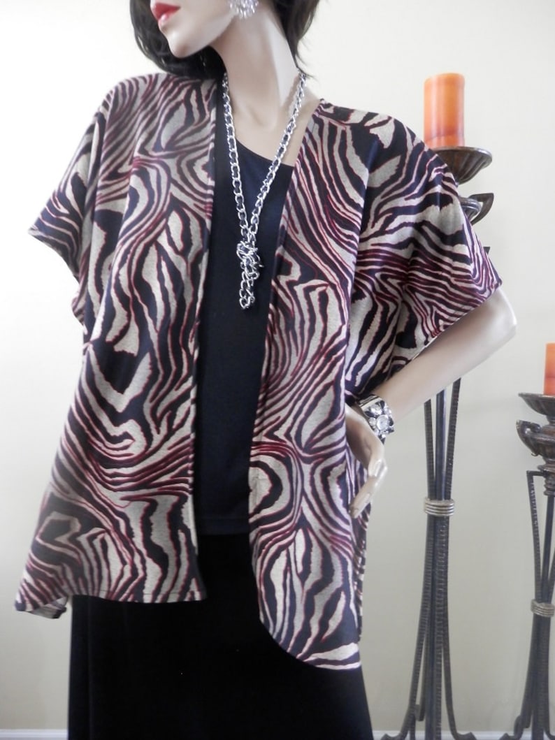 Brown Zebra Print Chiffon Kimono Cover Up with Tie Belt