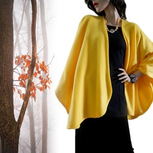 Leuchtend Gelber Ruana Wrap/Poncho/Schal/Frauen Cape/Leichte Jacke/Stola/Oversize Wrap/Übergröße Cover Up/Boho/Kimono Cardigan/Duster