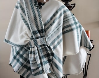 Winter Wrap/Women Wrap/Green/White/Plaid/Ruana Wrap/Women Poncho/Lightweight Jacket/Women Cape/Oversize Wrap/Boho/Kimono/CoverUp/Shawl