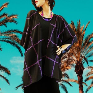 New Black and Purple Kimono Cardigan/Cover Up/Shawl/Lightweight Jacket/Women Cape/Boho Kimono/Cocoon Cardigan/Plus Size Kimono/Gift for Her