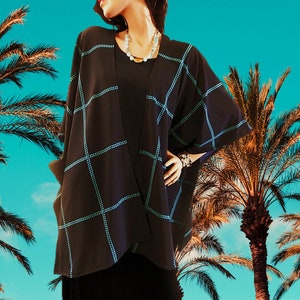 New Black and Turquoise Kimono Cardigan/Cover Up/Shawl/Lightweight Jacket/Women Cape/Boho Kimono/Cocoon Cardigan/Plus Size Kimono/Poncho