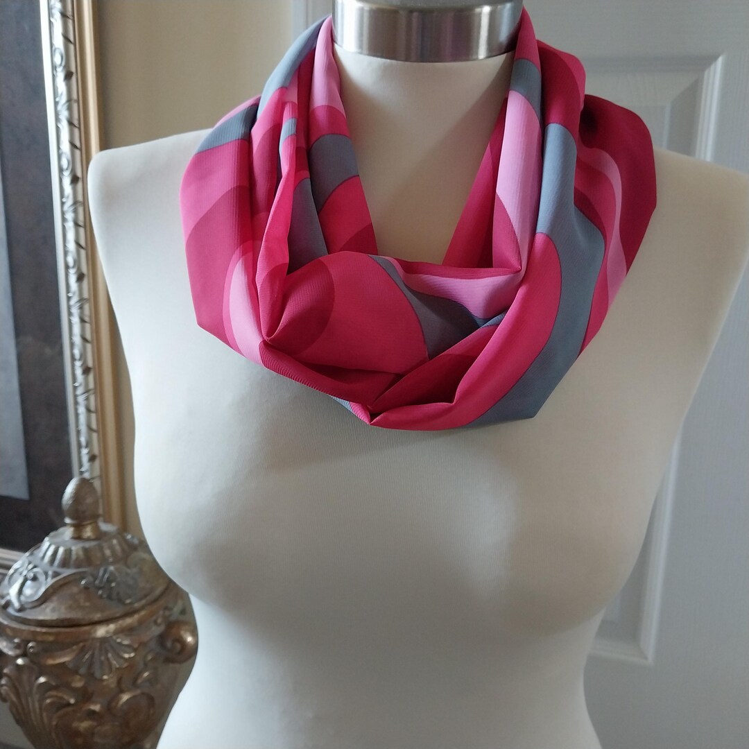 Small Loop Scarf Red & Gray Abstract Chiffon Infinity Scarf: Lightweight Loop Scarf - Etsy