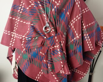 Women's Wrap/Plaid/Rust/White Wrap/Winter Wrap/Fleece Wrap/Women Poncho/Lightweight Jacket/Women Cape/Oversize Ruana Wrap/Boho Kimono/Shawl