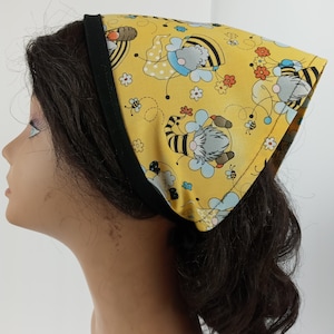 Head Scarf, Triangle Head Scarf, Vintage Look Scarf, Bandana Scarf, Yellow, Black, Gnomes, Hair Accessory, Hair Covering