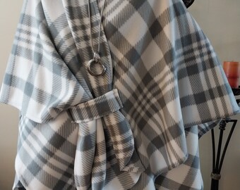 Women's Wrap/Plaid/Gray/White Wrap/Winter Wrap/Fleece Wrap/Women Poncho/Lightweight Jacket/Women Cape/Oversize Ruana Wrap/Boho Kimono/Shawl