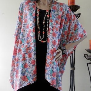 Orange und Türkis Blumen Kimono Cardigan/Boho Kimono/Oversize Cover Up/Leichte Jacke/Cardigan/Plus Sz Wrap/Shawl/Damen Cape/Duster
