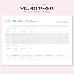 Printable Weekly Wellness Journal, Wellness Planner , Weekly Layout, Sleep Tracker, Meal Planner, A4, A5, Letter Size, Wellness Tracker