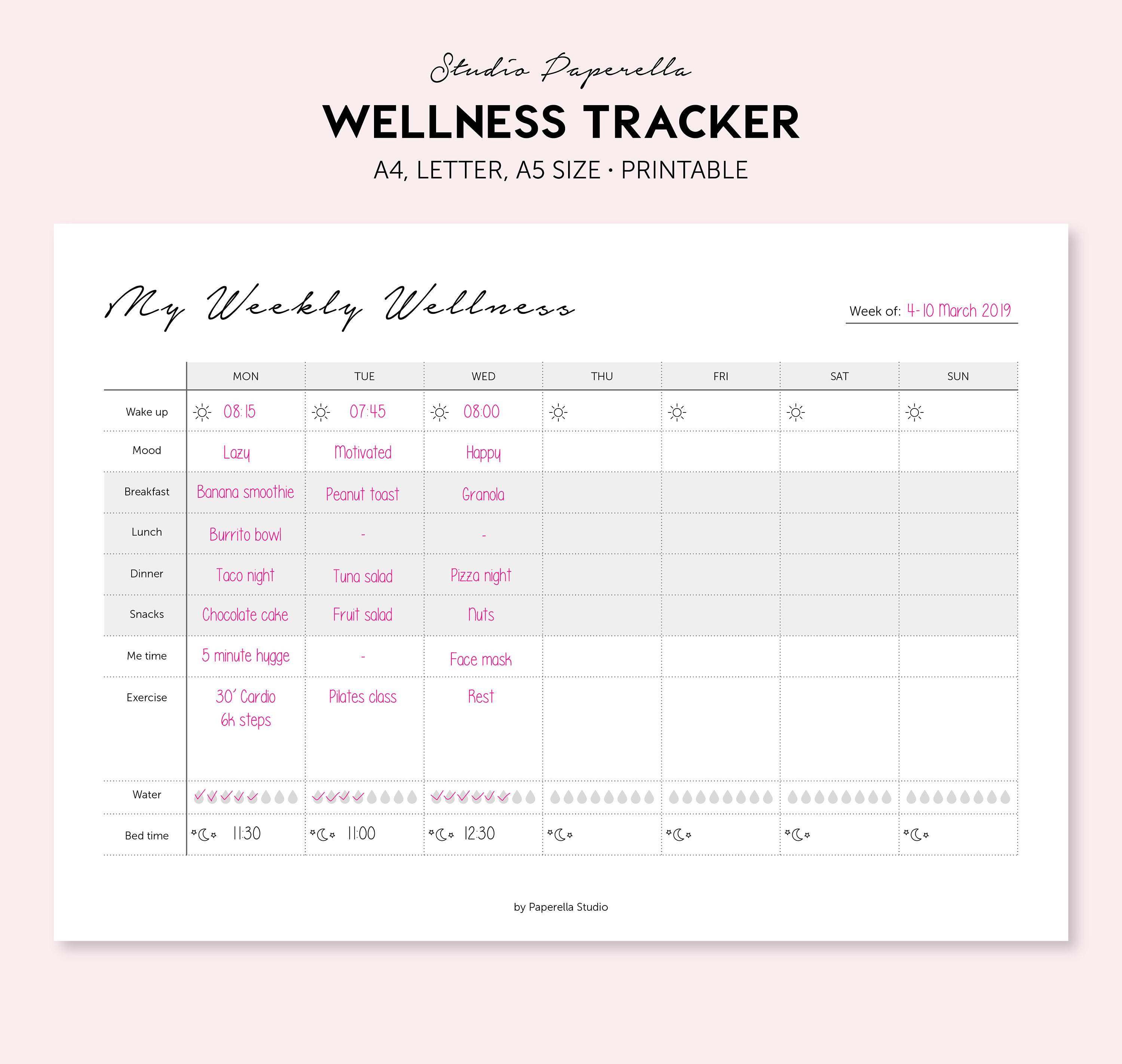 Printable Weekly Wellness Journal, Wellness Planner , Weekly Layout, Sleep  Tracker, Meal Planner, A4, A5, Letter Size, Wellness Tracker