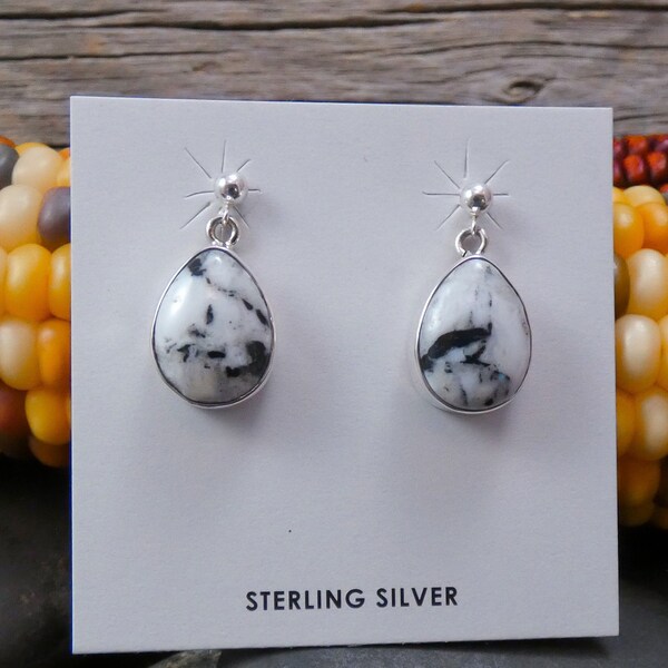 Native American Navajo Sterling Silver White Buffalo Dangle Earrings, s