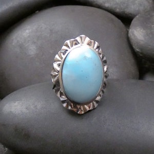 925 Sterling Silver Large Authentic Larimar Women&#39;s Ring Size 6.5, Gifted Jewelry, Handmade Jewelry Gift For Her