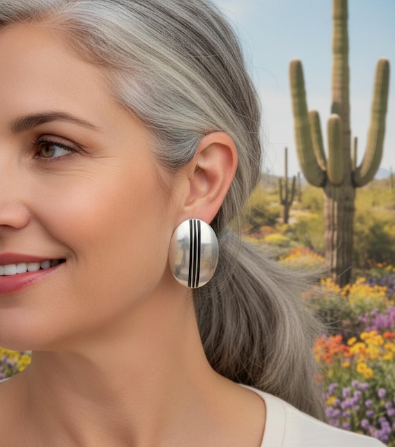 Navajo Vintage Large Plain Silver Oval Dome Track Post Earrings