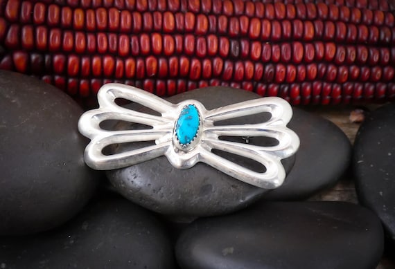Navajo Turquoise Pin: Sterling Silver Sandcast Sleeping Beauty Turquoise Brooch Pin