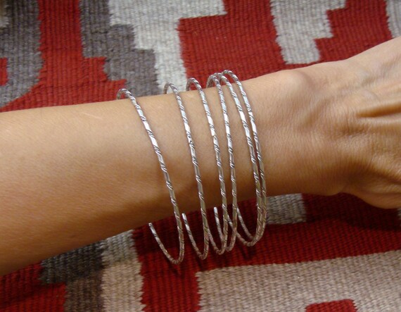 Delicate Navajo Sterling Silver Rope Twist Bangle Bracelet