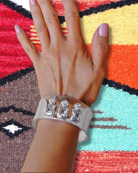 Rare Wide Sterling Silver Storyteller Women's Cuff Bracelet Vintage Carol Felley Designer Gift For Her