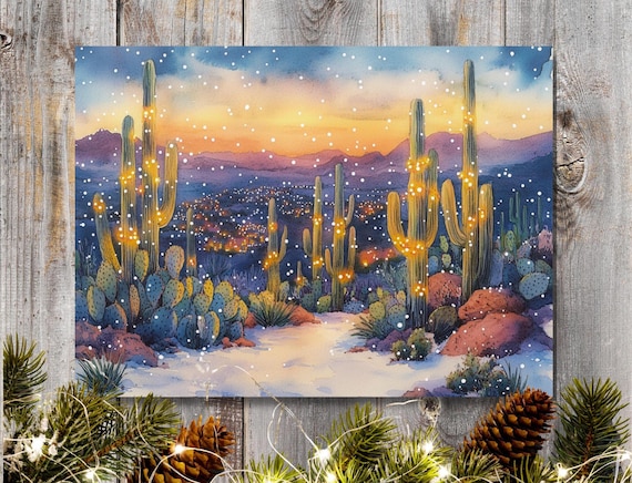 Christmas Cards: Arizona Desert Saguaro Cactus Greeting Cards