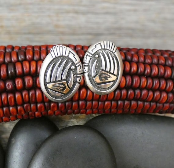 Navajo Earrings 14k Sterling Silver Bear Paw Claw Native American Bear Fetish Gold Post Earrings For Mom Gift