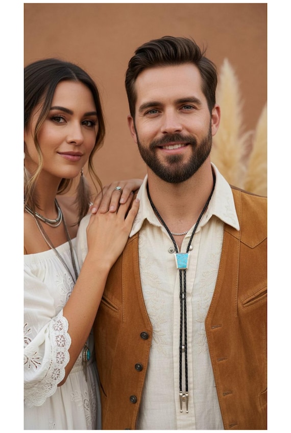 Zuni Turquoise Bolo Tie: Native American Sterling Silver Unisex Channel Inlay Bolo Tie