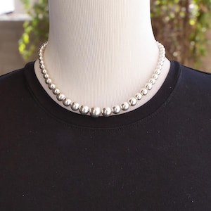 Silver Beads, 925 Sterling Silver Navajo Pearl Bead Necklace 16.5 inch, Necklace For Women