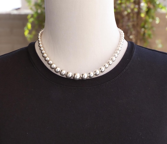 Silver Beads, 925 Sterling Silver Navajo Pearl Bead Necklace 16.5 inch, Necklace For Women