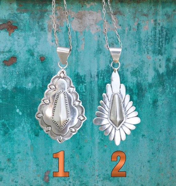Native American Navajo Sterling Silver Concho Pendant & Chain Gift For Women