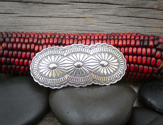 Native American Sterling Silver Large Concho Barrette Navajo